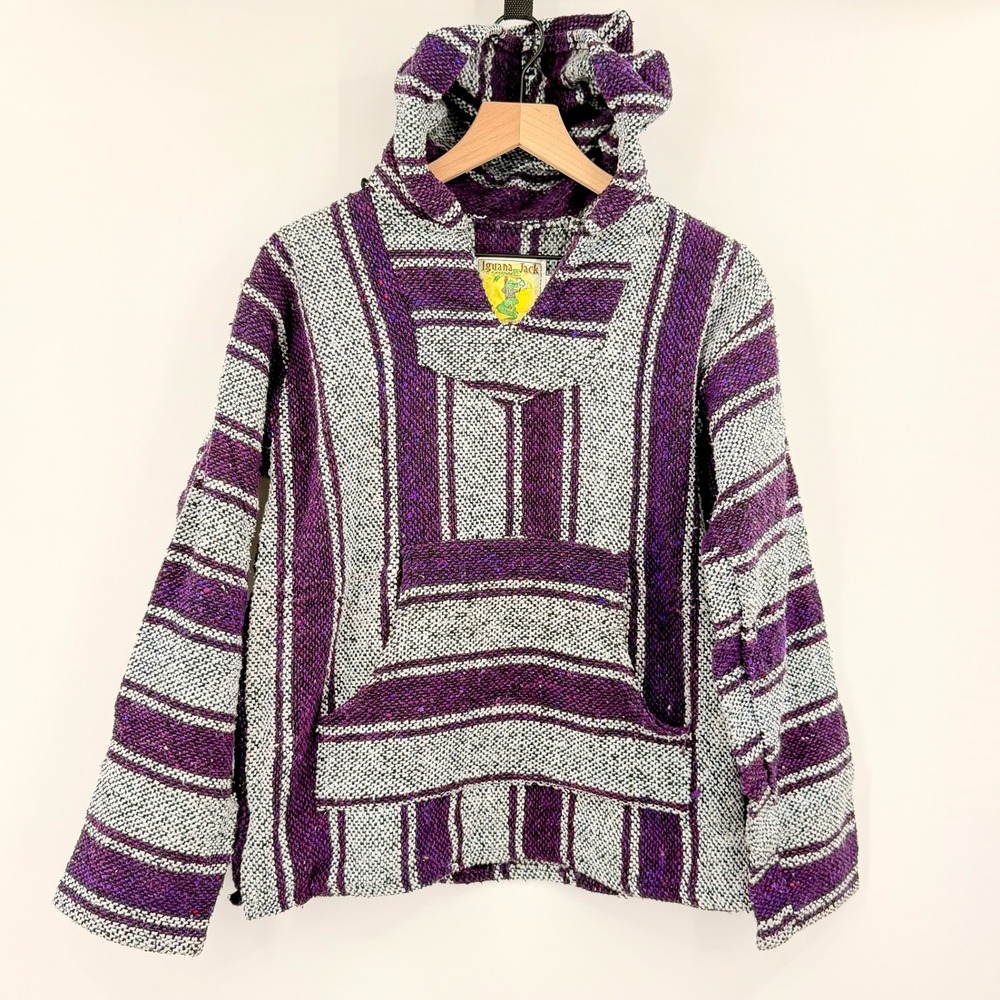 Iguana Jack Baja Hoodie Unisex Small Purple White Striped Excellent Pullover